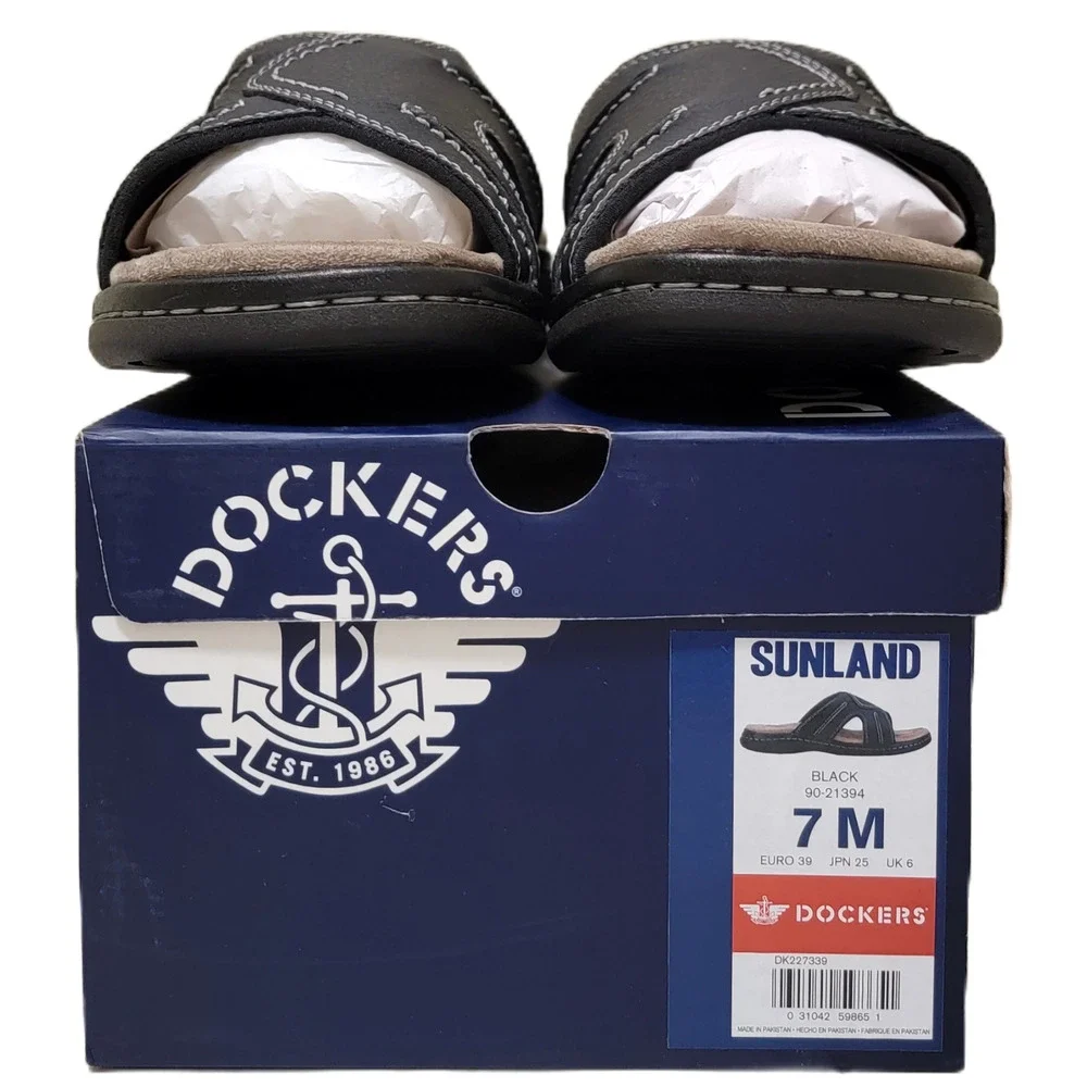 Dockers Men Casual Slide Sandals Sunland Size US 7M Black Faux Leather